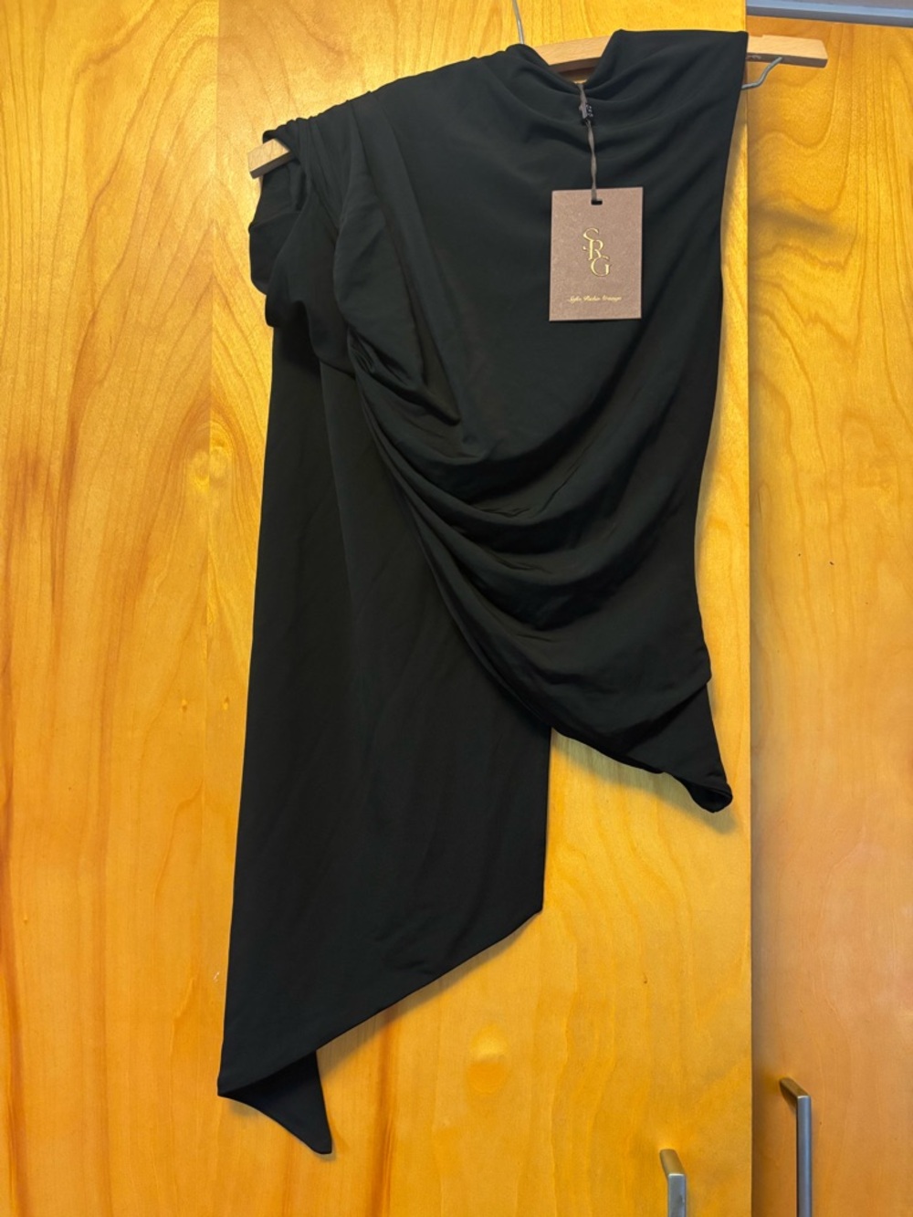 Draped Asymmetric Black Women's Blouse SFG - New